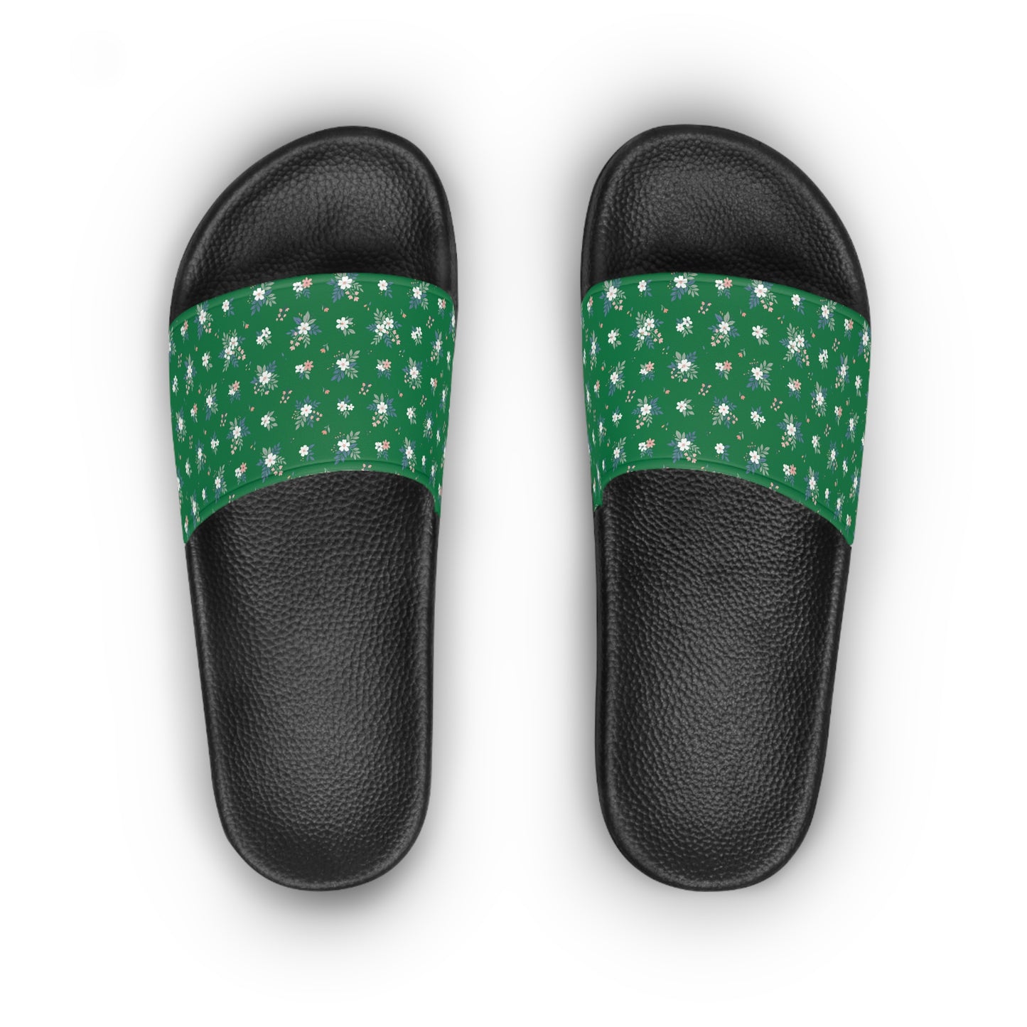 Floral Green Slide Sandals — Women's Daisy Print Pool & Beach Slides