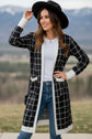 Black Plaid Colorblock Edge Open Cardigan with Pocket