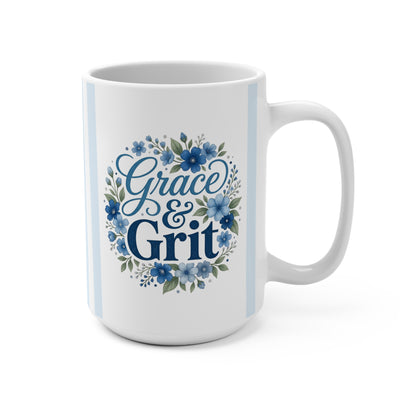 Grace & Grit, Striped, Blue Farm, Mug 15oz