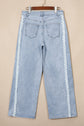 Lace Trim Side Stripe Straight Leg Jeans