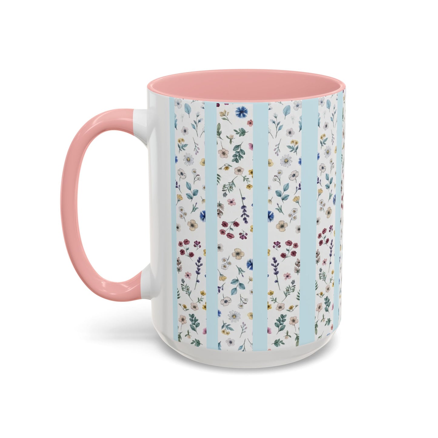 Blessed Nana Floral Accent Coffee Mug — Blue Striped 11/15oz