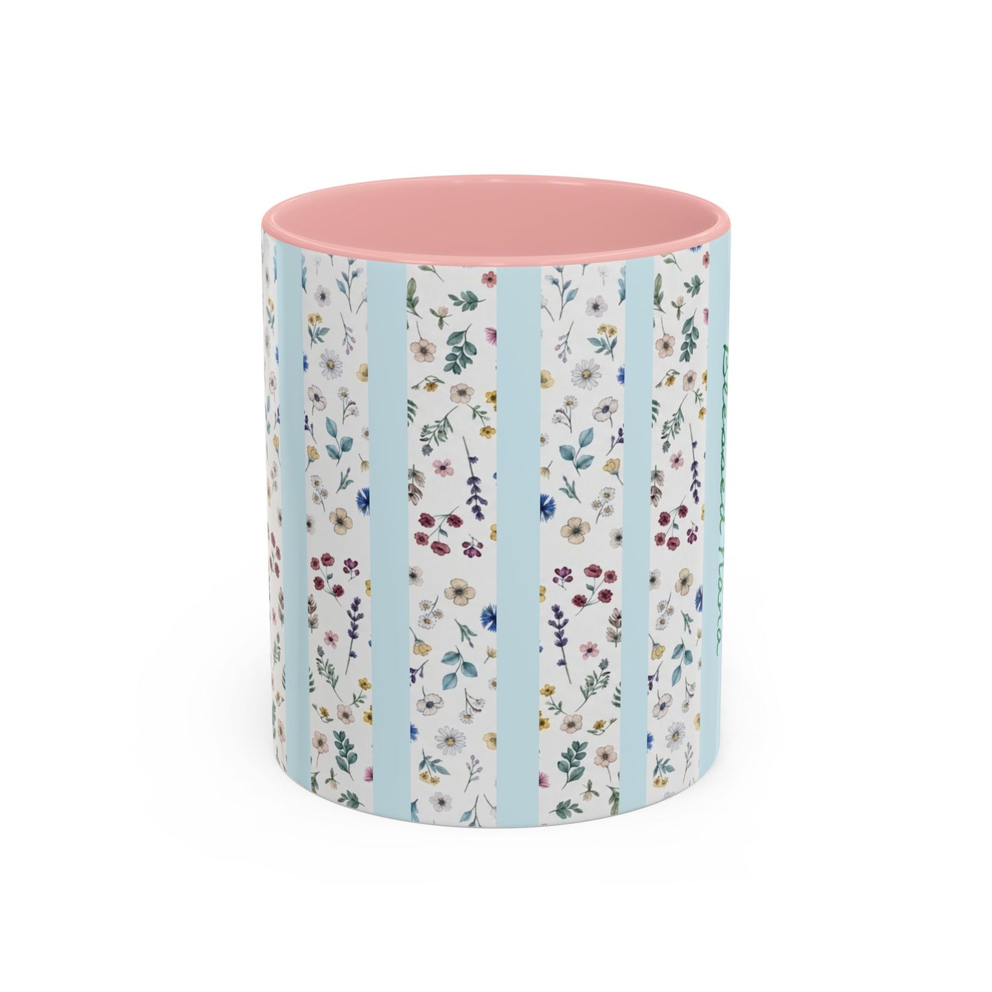 Blessed Nana Floral Accent Coffee Mug — Blue Striped 11/15oz