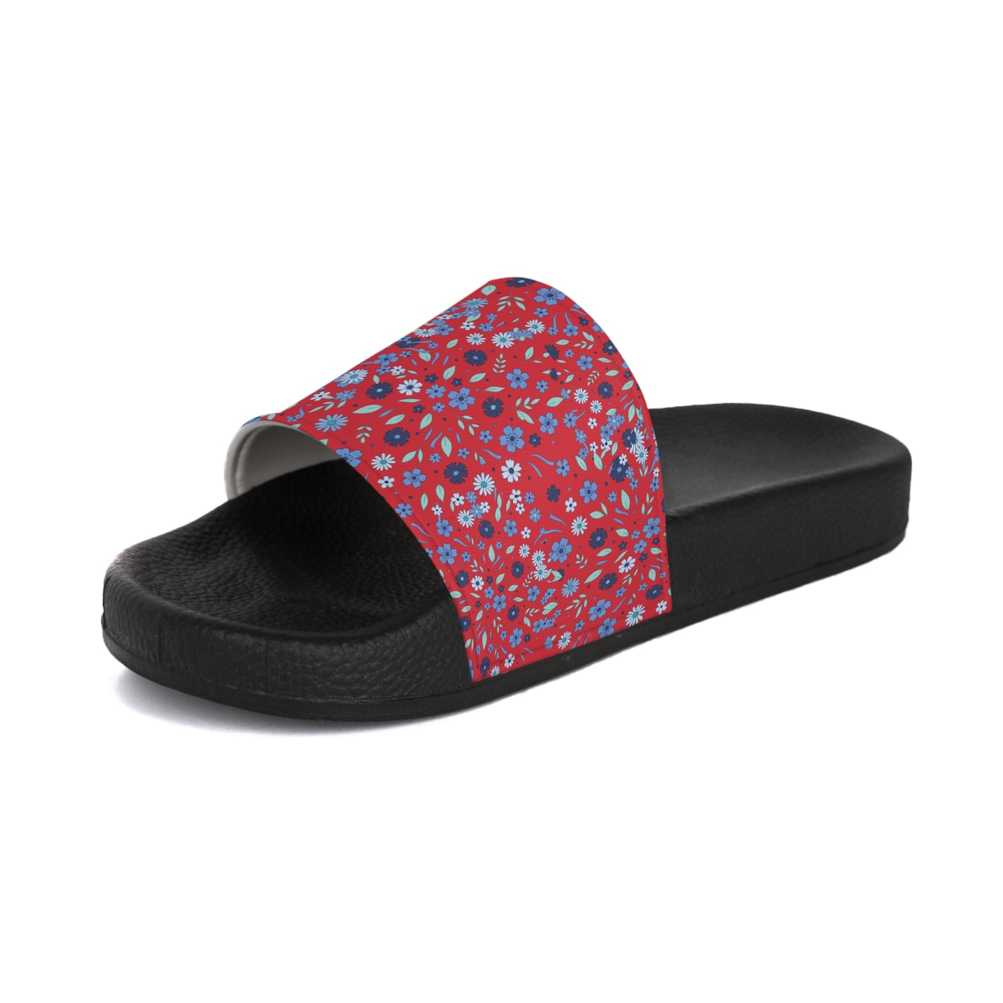 Women's Floral Red Slide Sandals – Comfortable Pool & Casual Summer Slides