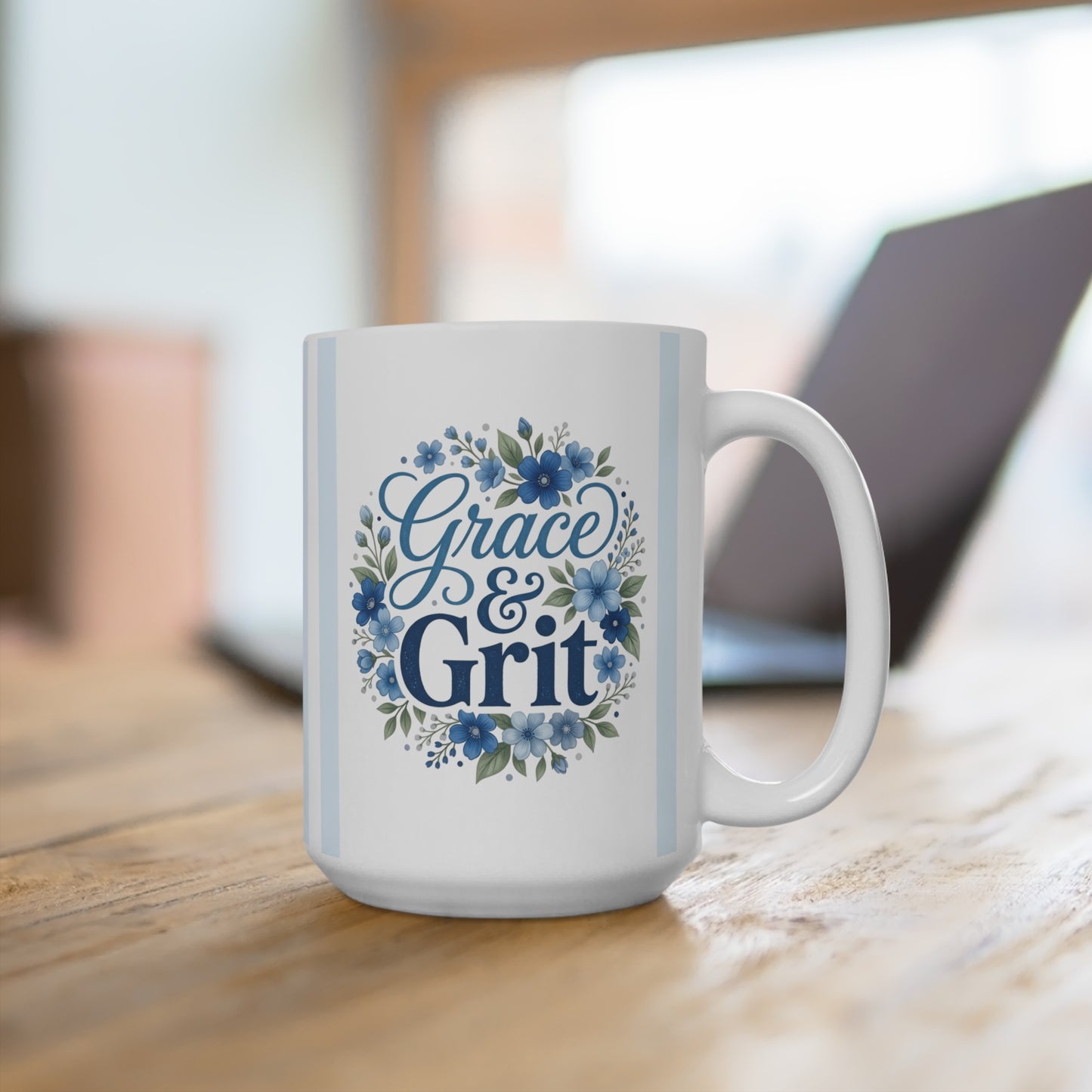 Grace & Grit, Striped, Blue Farm, Mug 15oz