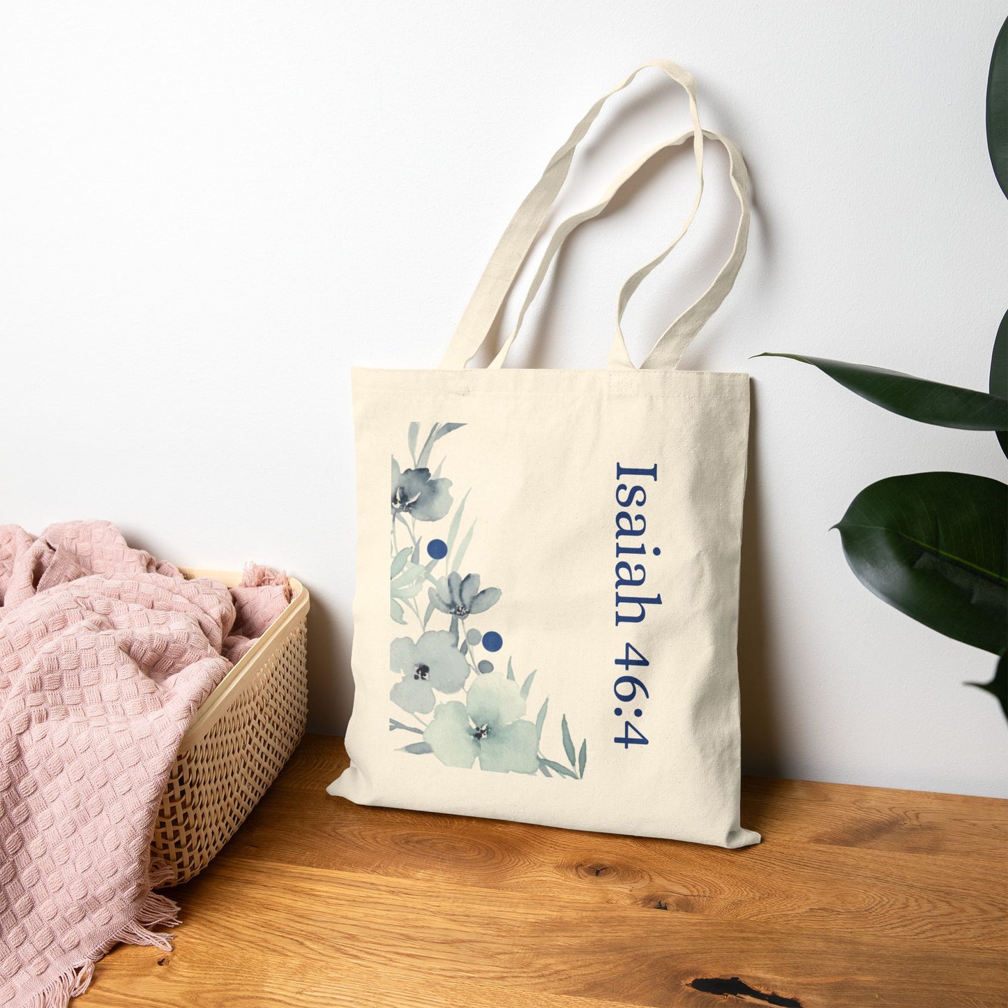 Isaiah 46:4 Floral Canvas Tote — Christian Scripture Reusable Grocery Bag