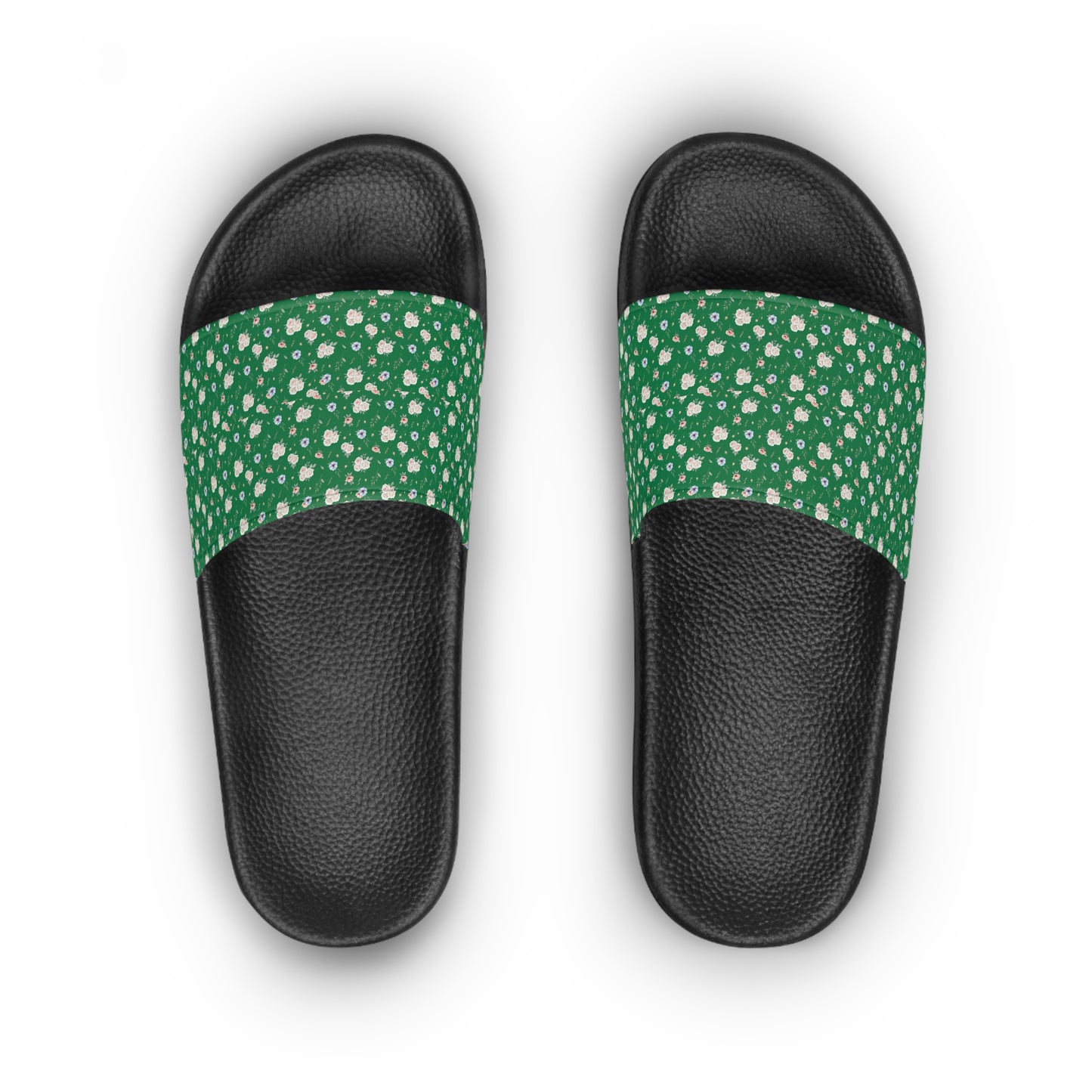 Green Daisy Pattern Women's Slide Sandals — Floral Summer Pool Slides
