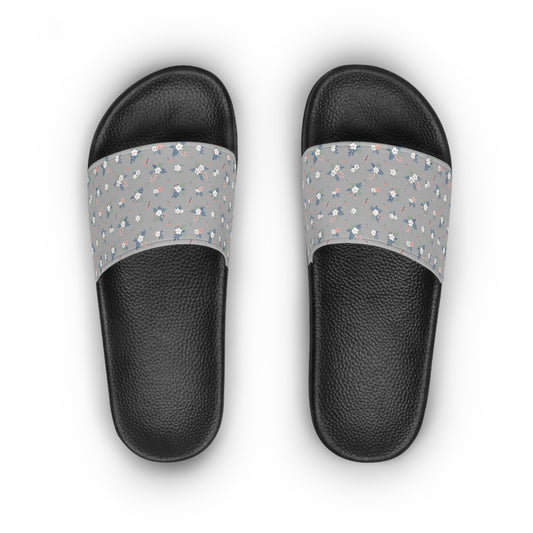 Women's Floral Grey Slide Sandals – Casual Garden Print Pool Slides
