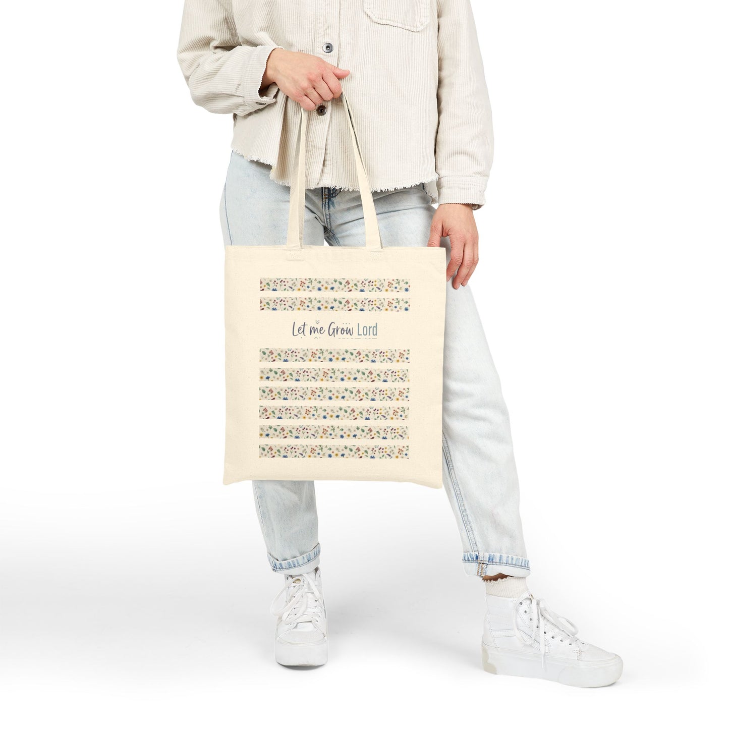 Let me Grow Lord, Canvas Tote Bag, Floral, Faith Simple
