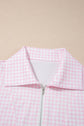 Gingham Half Zip Top & Elastic Waist Shorts Set