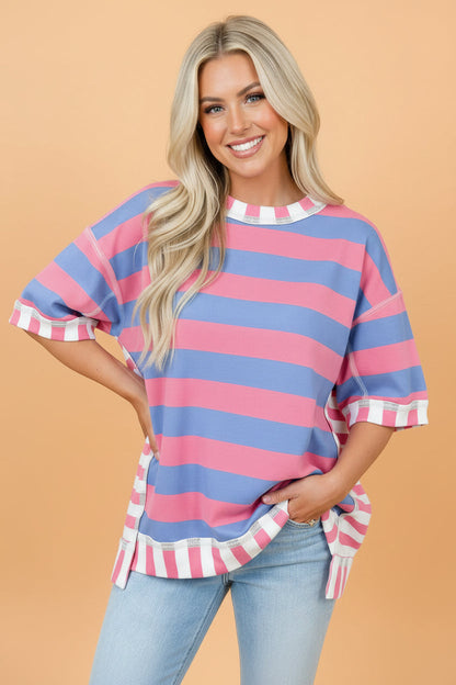Stripe Patchwork Exposed Seam Oversized Top