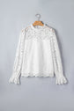 Lace Ruffle Round Neck Flounce Sleeve Blouse