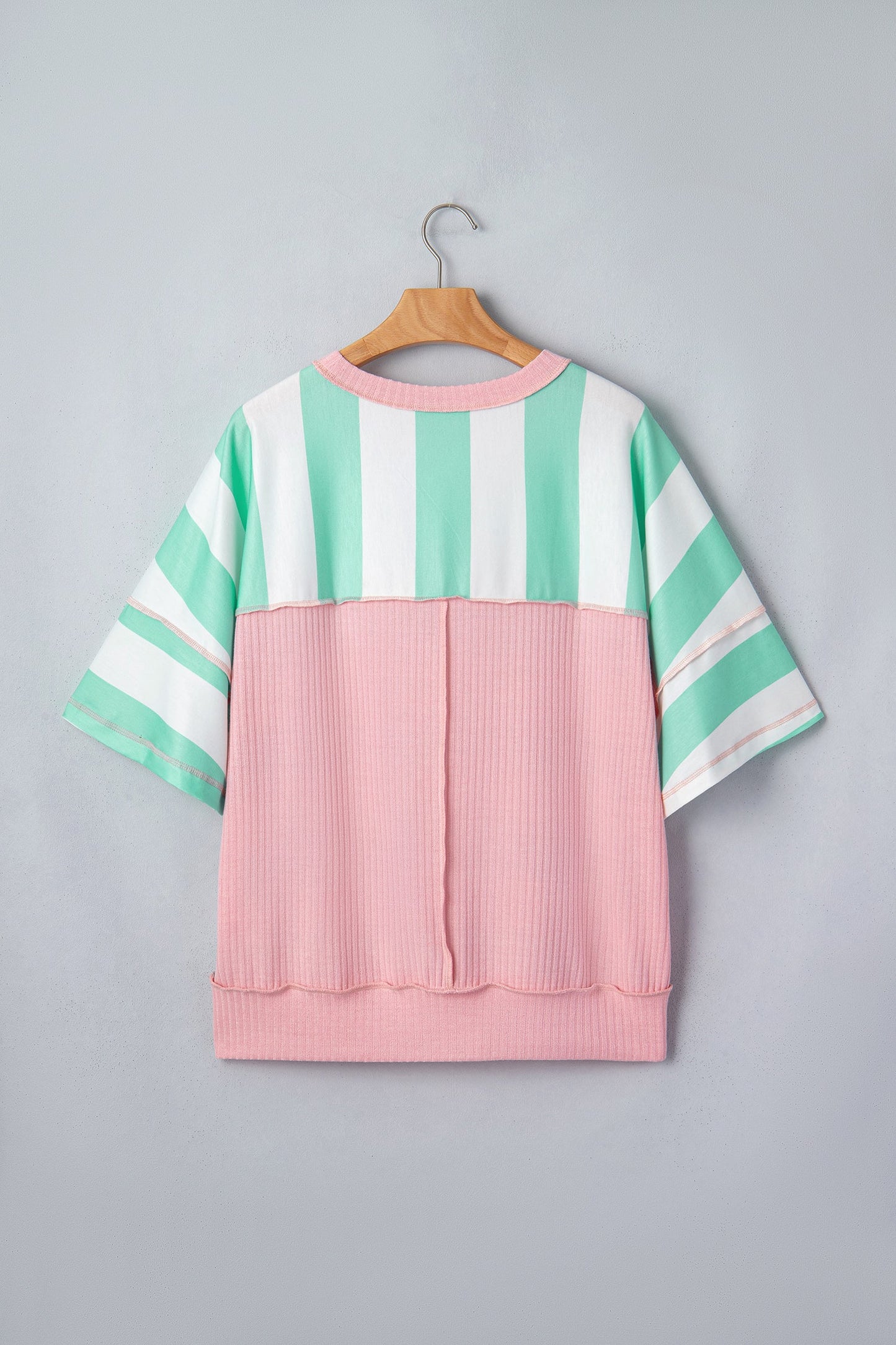 Stripe Exposed Seam Ribbed Patchwork Oversized Tee