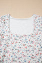 Floral Textured Square Neck Slim Fit Long Sleeve Top