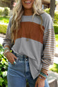 Sky Blue Colorblock Striped Bishop Sleeve Top