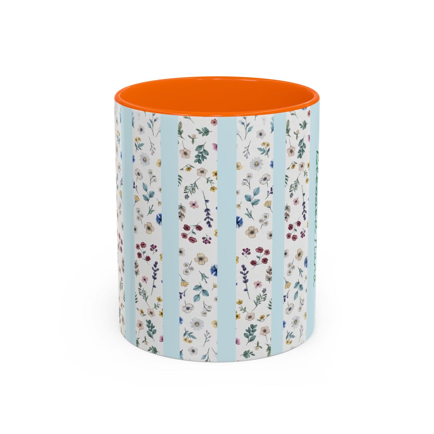 Blessed Nana Floral Accent Coffee Mug — Blue Striped 11/15oz