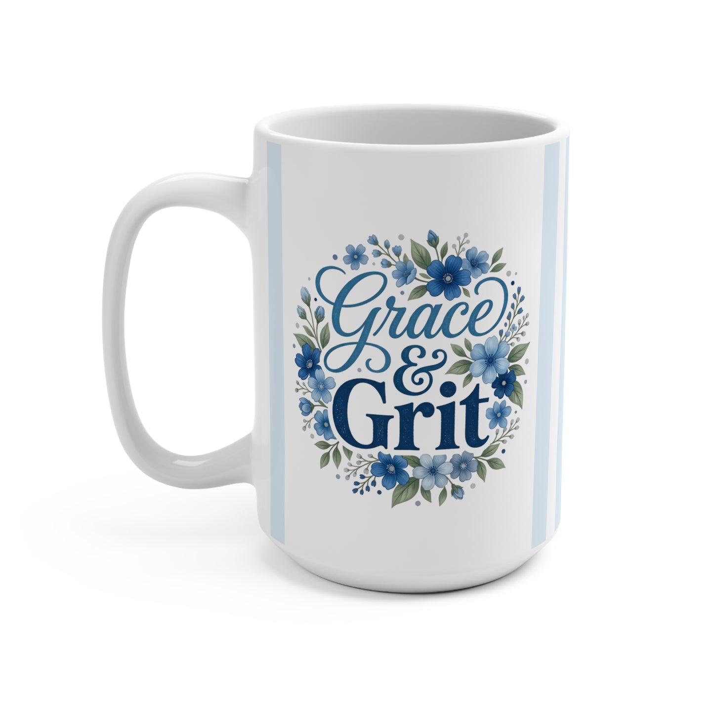 Grace & Grit, Striped, Blue Farm, Mug 15oz