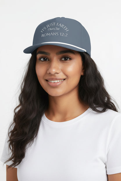 Romans 12:2 Rope Cap - "It's Just Earth, Chill Out" Sunwashed Baseball Hat
