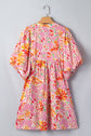 Floral Stripe Tie Neck Puff Sleeve Mini Dress
