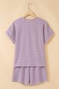 Stripe Textured Knit Top & Short Set