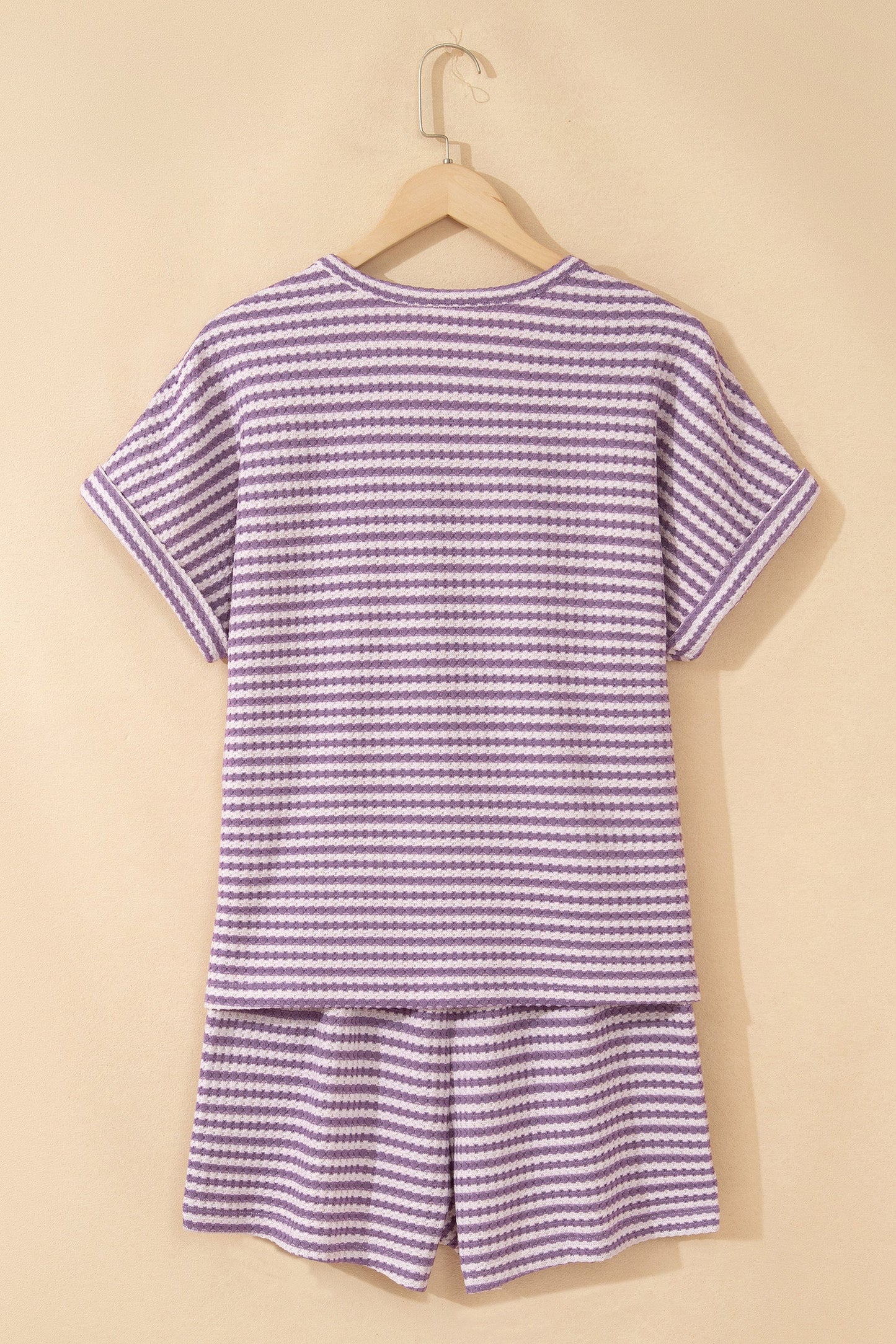 Stripe Textured Knit Top & Short Set
