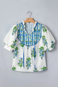 Floral Contrast Trim Tie Neck Blouse