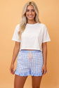 Gingham Ruffle Stripe Patchwork Lace Tie Shorts