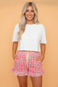 Gingham Ruffle Stripe Patchwork Lace Tie Shorts