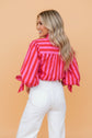 Stripe Tie Puff Sleeve Button Down Shirt