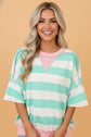 Stripe Exposed Seam Ribbed Patchwork Oversized Tee