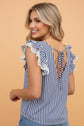 Stripe Lace Ruffle Trim V-Neck Tank Top