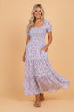 Floral Bubble Sleeve Shirred Waist Maxi Dress