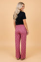 Checker Elastic Waist Wide Leg Pants