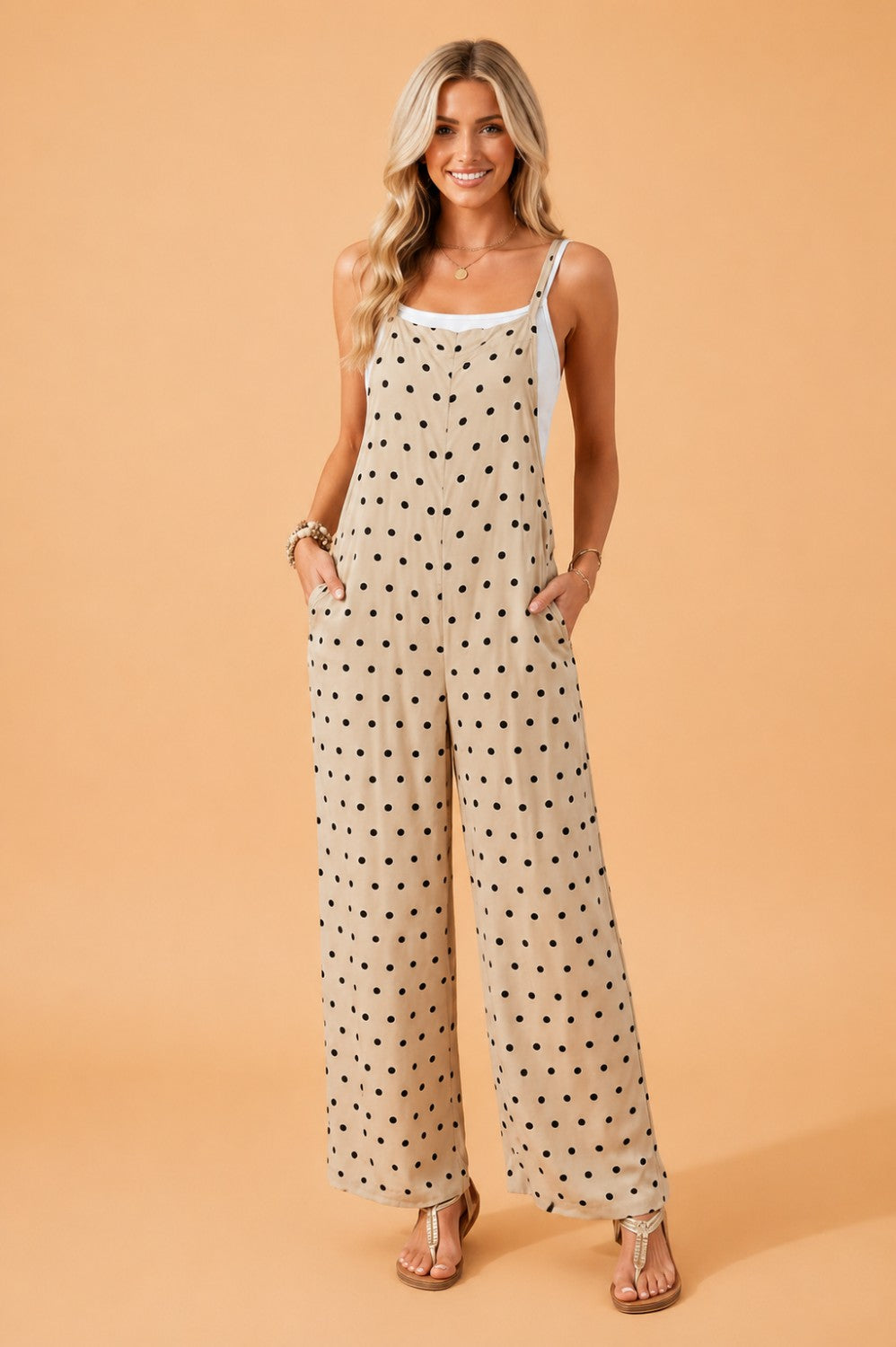 Polka Dot & Floral Spaghetti Strap Jumpsuit