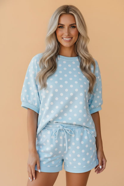 Polka Dot Oversized Top & Drawstring Shorts Set