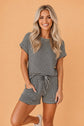 Stripe Textured Knit Top & Short Set