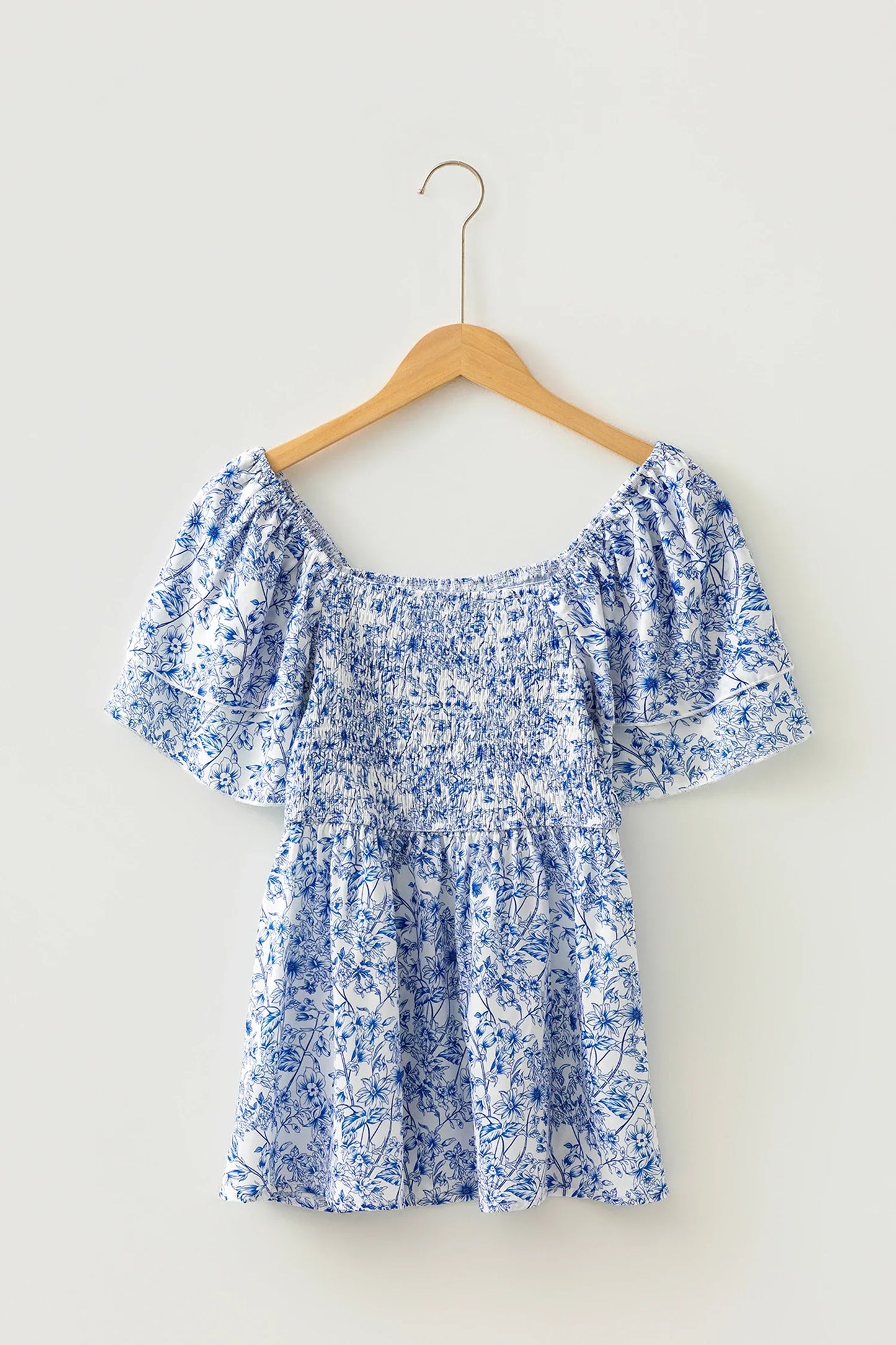 Floral Ruffle Sleeve Square Neck Babydoll Blouse