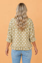 Polka Dot 3/4 Sleeve Ruffle Hem Shirt