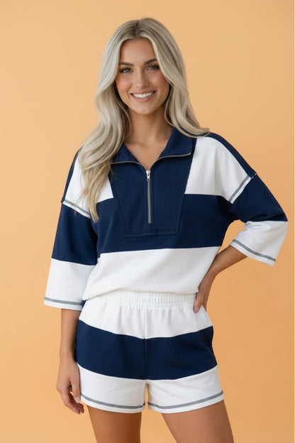Stripe Colorblock Reverse Seam Top and Shorts Set