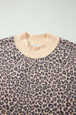 Leopard Ribbed Trim High Neck Long Sleeve Sweatshirt