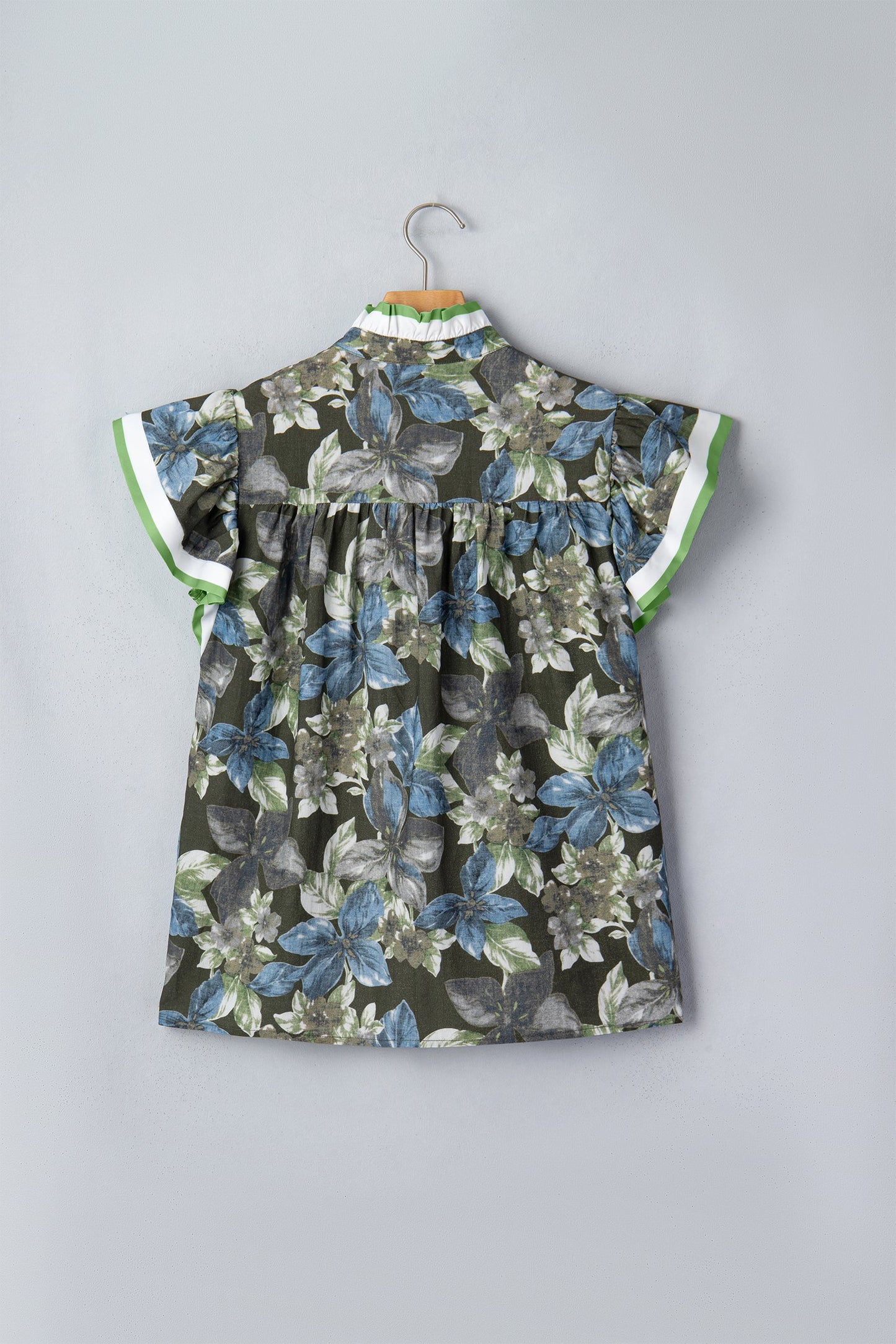 Floral Ruffle Short Sleeve Half Buttoned Blouse