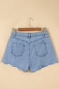 Myosotis Solid Color Scalloped Trim Casual Denim Shorts