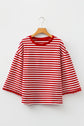Stripe Lace Trim 3/4 Sleeve Top