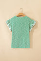 Stripe Twill Ruffle Lace Short Sleeve Blouse