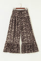 Abstract Leopard Ruffle Tiered Wide Leg Pants