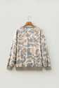 Camo Ribbed Trim Crew Neck Pullover Sweatshirt