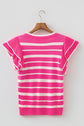 Stripe Ruffle Short Sleeve Knit Sweater