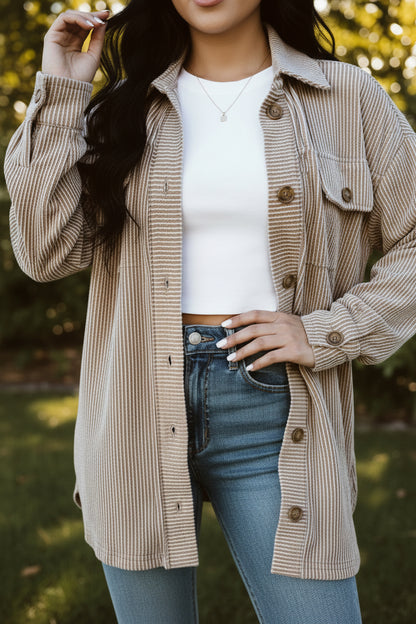 Smoke Gray Solid Corded Drop Shoulder Plus Size Shacket