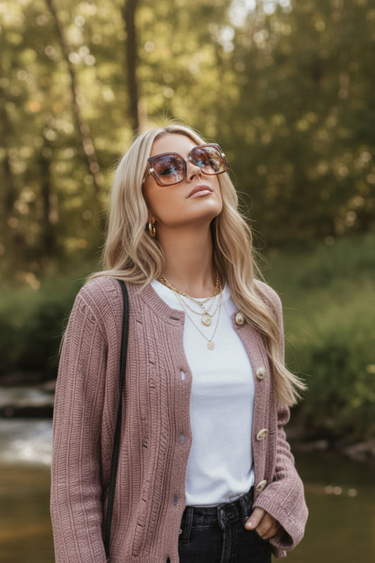 Goat Cut Out Textured Knit Buttoned Cardigan