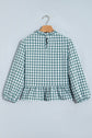 Gingham Shirred Long Sleeve Peplum Top