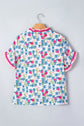 Floral Ruffle V-Neck Short Sleeve Tunic Shirt